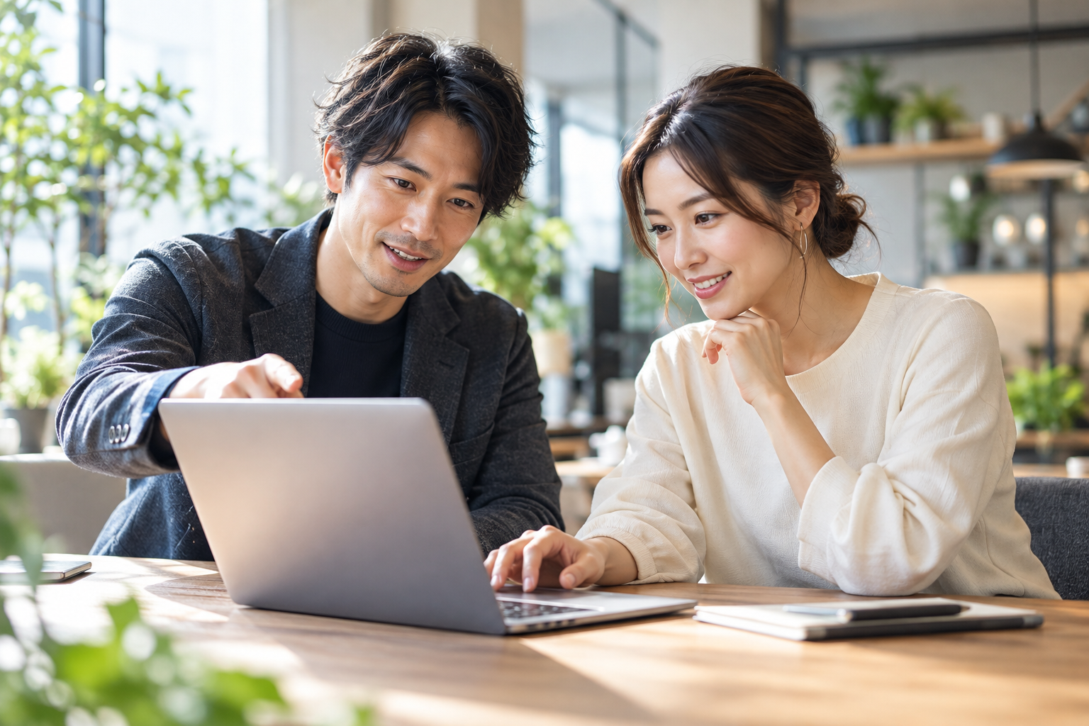 パソコンを使いながらAI活用を一緒に学ぶ学習イメージ