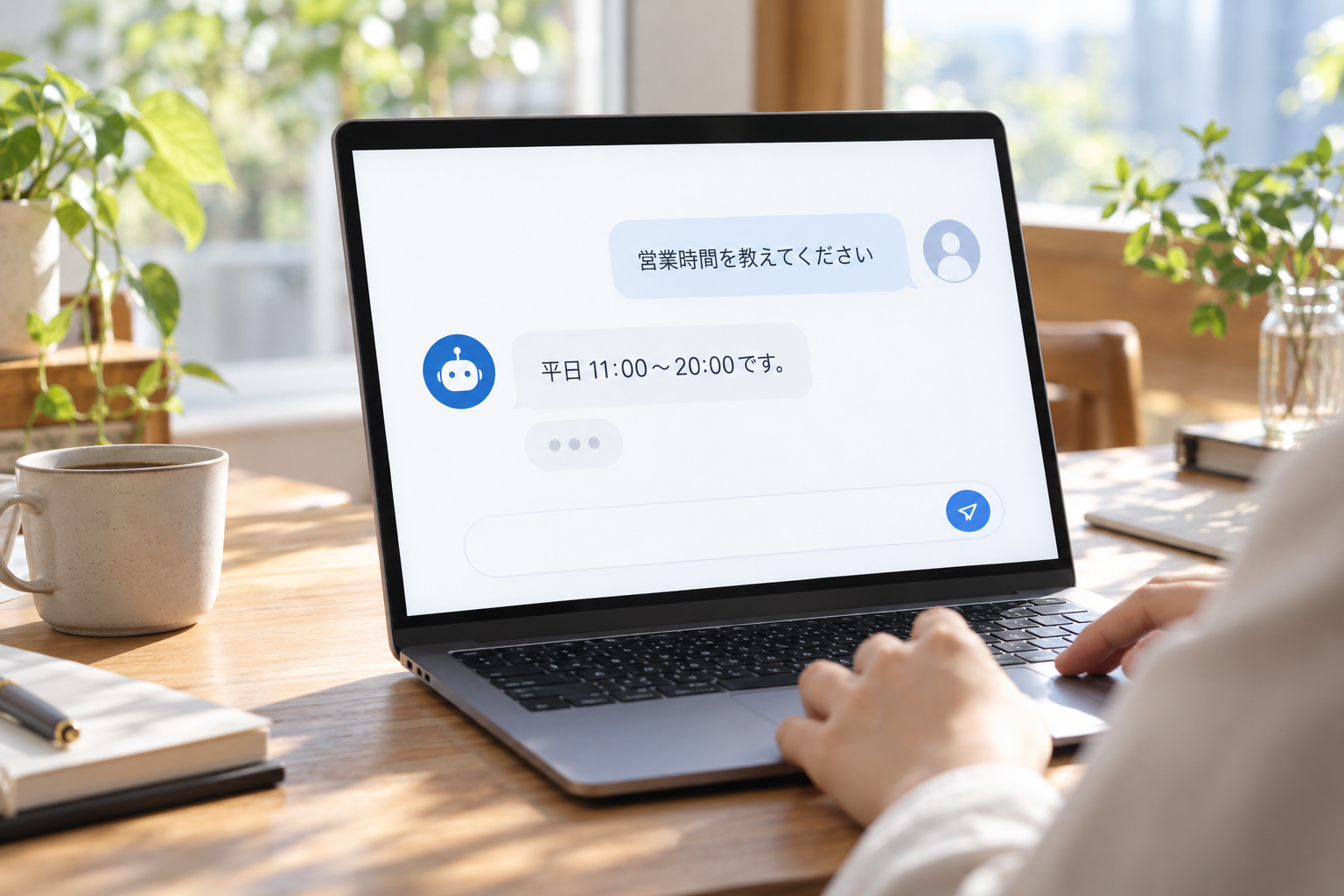 AIが営業時間の問い合わせに回答する活用イメージ